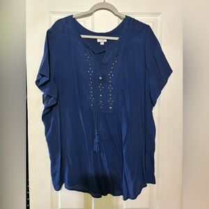 Avenue Plus Size Blue Studded Blouse